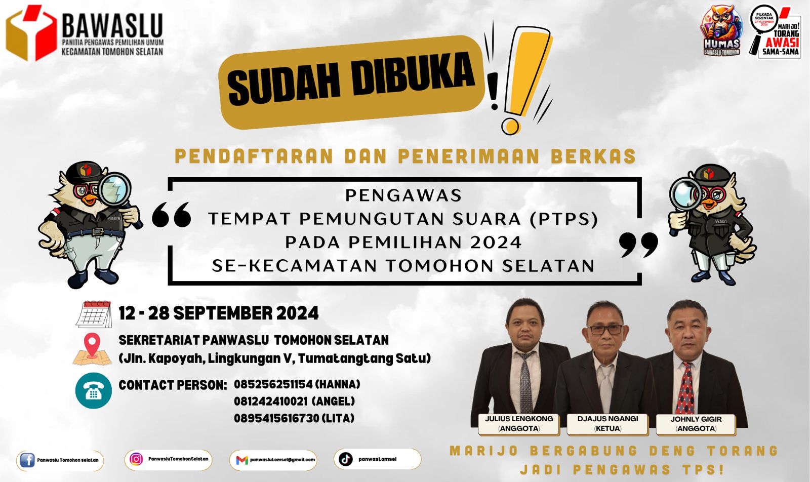 Panwascam Tomohon Selatan, Marijo Bergabung Deng Torang Jadi Pengawas TPS