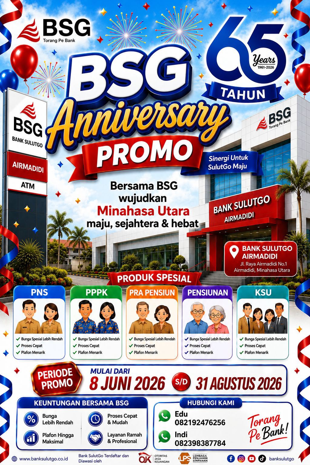Bank SulutGo Genap 65 Tahun, Luncurkan “BSG Anniversary Promo” untuk Pacu Ekonomi Minahasa Utara